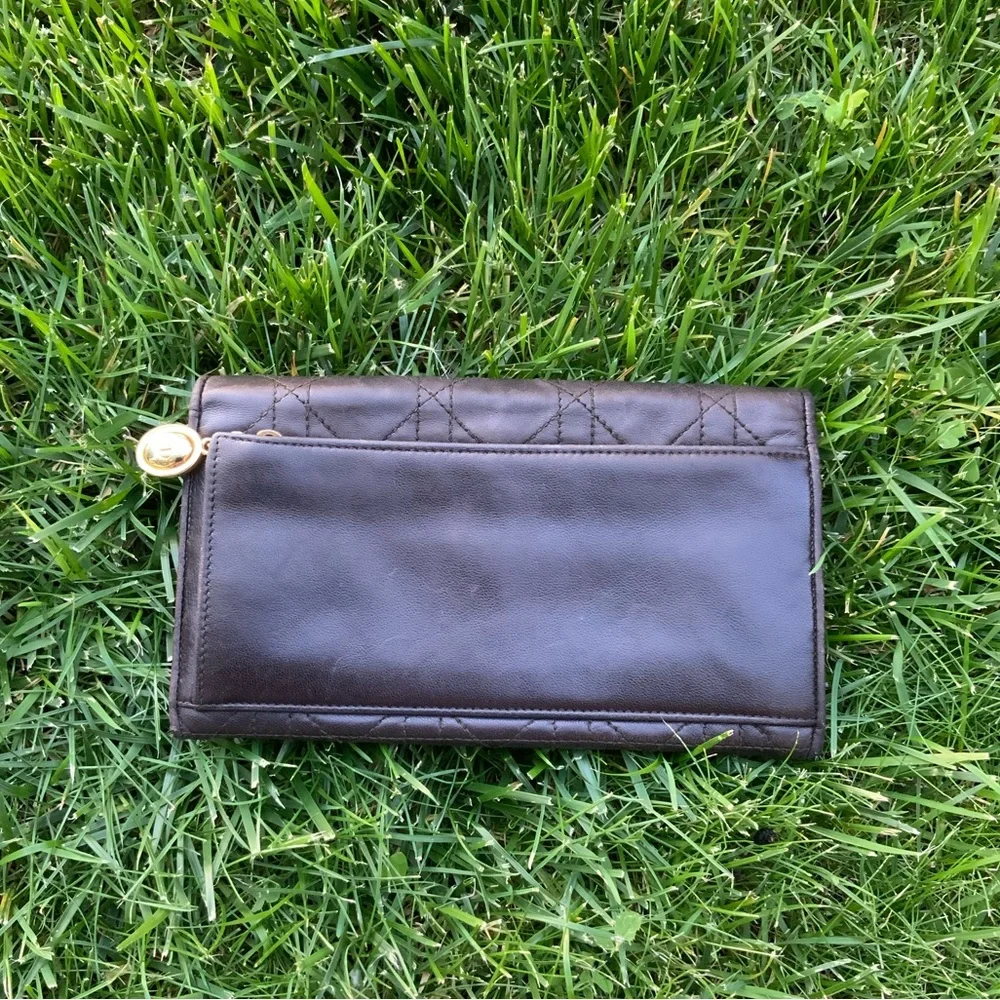 Christian Dior Vintage Cannage Long Wallet Black Leather Unisex.